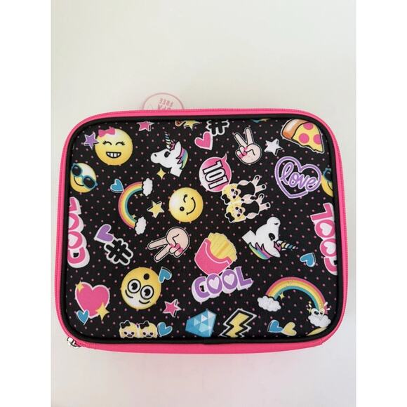 Justice Black Pink Emoji Vibes Insulated Handle Lunch Bag Lunch Tote Lunch Box - Picture 1 of 4